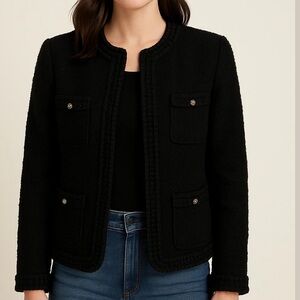 CASTLEBERRY Vintage jacket Chanel style tweed texture button accents black small